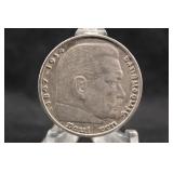1936 Nazi Germany 5 Reich Mark Silver Coin