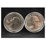 Lot of 2 Uncirculated 90% Pre-64 Silver Quarters