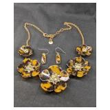 Talbots Tortoise Flower Statement Necklace with