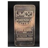 10oz .999 Silver Johnson Matthey Bar