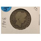 1908 Silver Barber Quarter