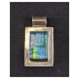 Handmade Dichroic Fused Glass Pendant in 925