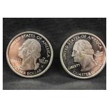 Lot of 2 90% Silver Proof Washington Quarters