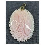 Vintage Hand-Carved Pink Conch Shell Cameo Pendant