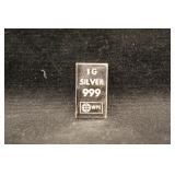 1gram .999 Pure Silver Bar