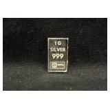 1gram .999 Pure Silver Bar