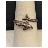 Unmarked Silver Dolphin Ring - Adjustable Size