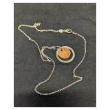 .925 Silver 20' Chain With a Copper Coin on Bezel