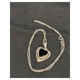 .925 Silver and Black Onyx Heart Pendant on 16'