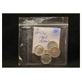 Lot of 5 Uncirculated 1963 Roosevelt Silver Dimes