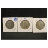 Lot of 3 1967 40% Silver Kennedy Half Dollars