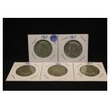 Lot of 5 1966/67 40% Silver Kennedy Half Dollars