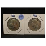 Lot of 2 1966 40% Silver Kennedy Half Dollars