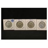 Lot of 4 1964-D 90% Silver Kennedy Half Dollars