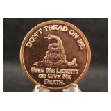 1oz .999 Pure Copper Round
