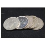 Lot of 5 Mixed Date Canada Silver Quarters