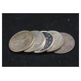 Lot of 5 Mixed Date Canada Silver Quarters