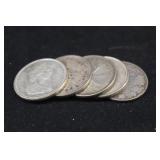 Lot of 5 Mixed Date Canada Silver Quarters