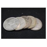 Lot of 5 Mixed Date Canada Silver Quarters