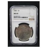 1887 MS64 Morgan Silver Dollar NGC Certified