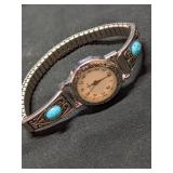 Quartz Watch with Turquoise Color Cabochons