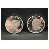 Lot of 2 Silver Proof State Washington Quarters