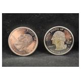 Lot of 2 Silver Proof State Washington Quarter
