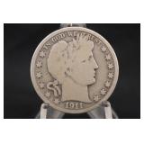 1911-P Barber Silver Half Dollar