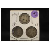 Lot of 3 Barber Silver Dimes