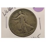 1945 Walking Liberty Silver Half Dollar