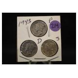 Lot of 3 1943 PDS Mercury Silver Dimes
