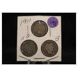 Lot of 3 Barber Silver Dimes