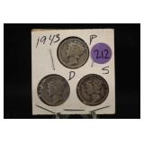 Lot of 3 1943 PDS Mercury Silver Dimes