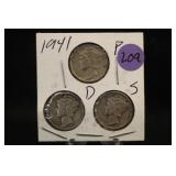 Lot of 3 1941 PDS Mercury Dimes