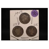 Lot of 3 Barber Silver Dimes