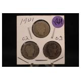 Lot of 3 Barber Silver Dimes