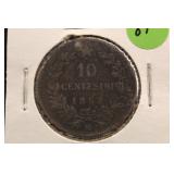 1862 Italy 10 Centesimi Coin