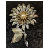 Vintage Flower Brooch with Pearl Center