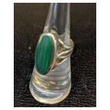 Sterling Silver Malachite Gemstone Ring Sz 5  10g