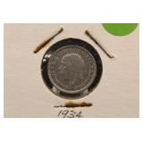 1934 Great Britain 3 Pence Silver Coin