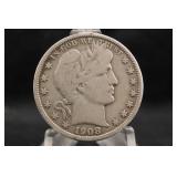 1908-O Barber Silver Half Dollar