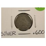 1880 Sweden 25 Ore Silver Coin