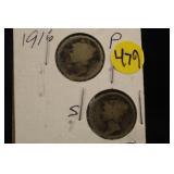 Lot of 2 Silver 1916 Mercury Dimes