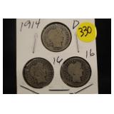 Lot of 3 Silver Barber Dimes