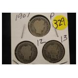 Lot of 3 Silver Barber Dimes