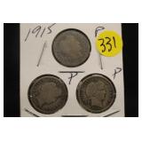 Lot of 3 Silver Barber Dimes