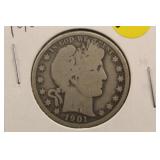 1901-O Silver Barber Half Dollar