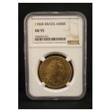 1784R AU55 PCGS Brazil 6400 Reis Gold Coin