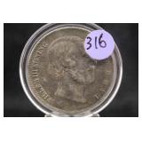1863 Kingdom of the Netherlands Gulden Silver Coin