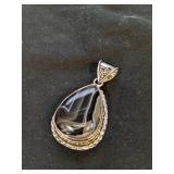 .925 Silver Botswana Banded Agate Pendant  17.6g